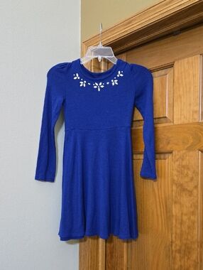 SO Royal Blue Long-Sleeve Dress with Beaded Neckline